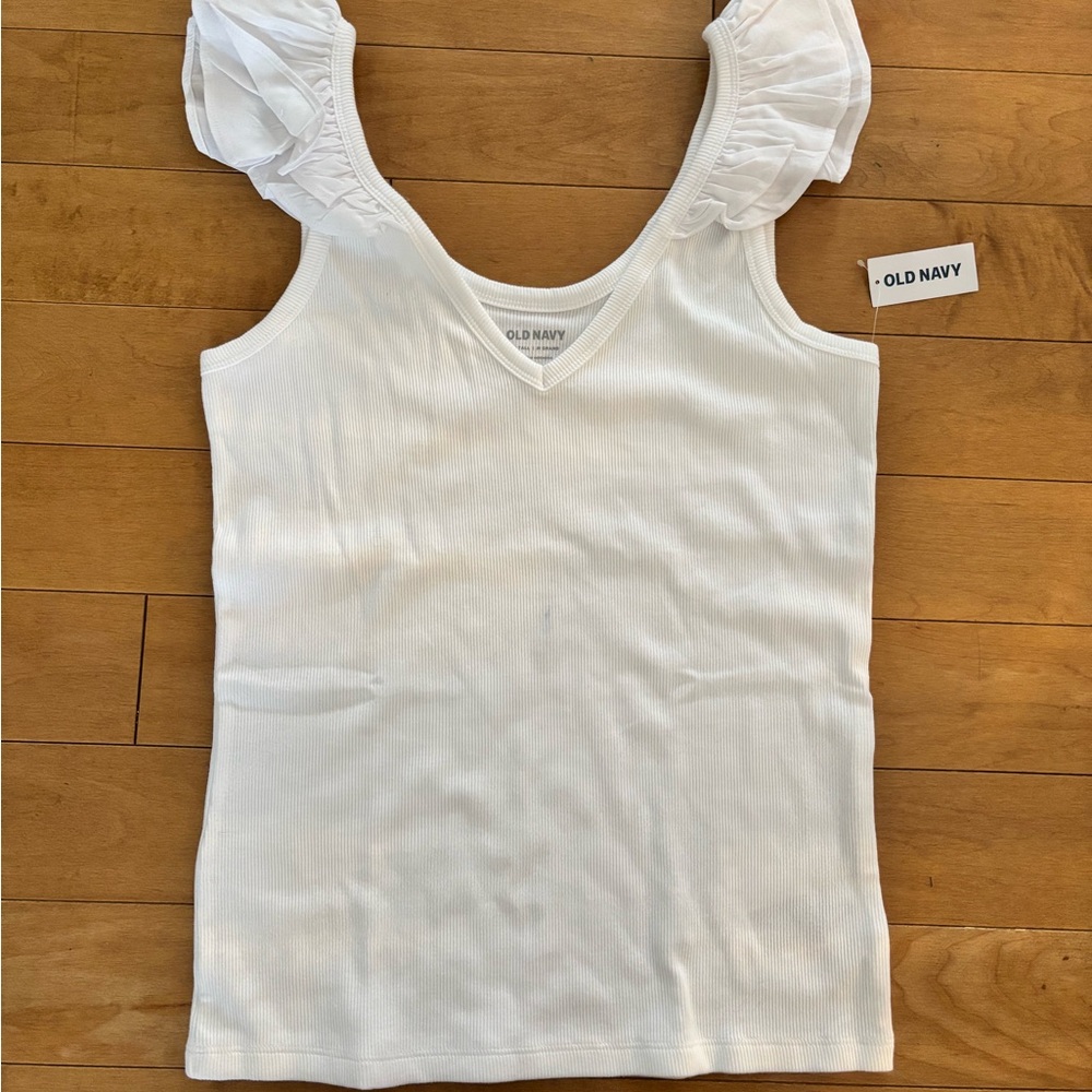 White V-Neck Ruffle Strap Tank - Picture 2 of 5